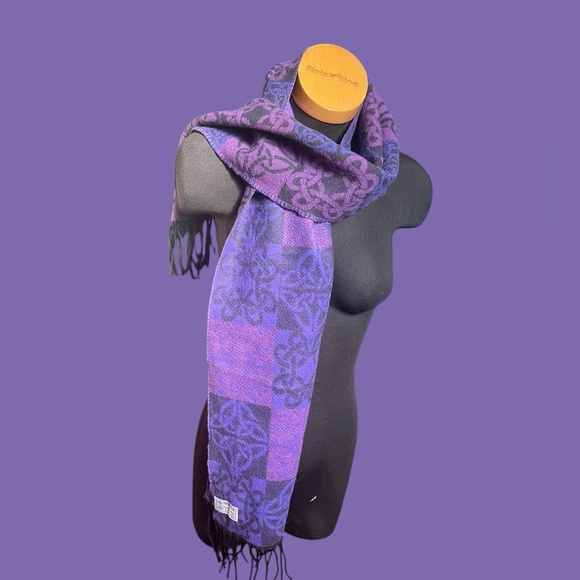 Molina Accessories - MOLINA Jimmy Hourihan Scarf Purple Black Plaid Fringed Celtic Knot Heritage